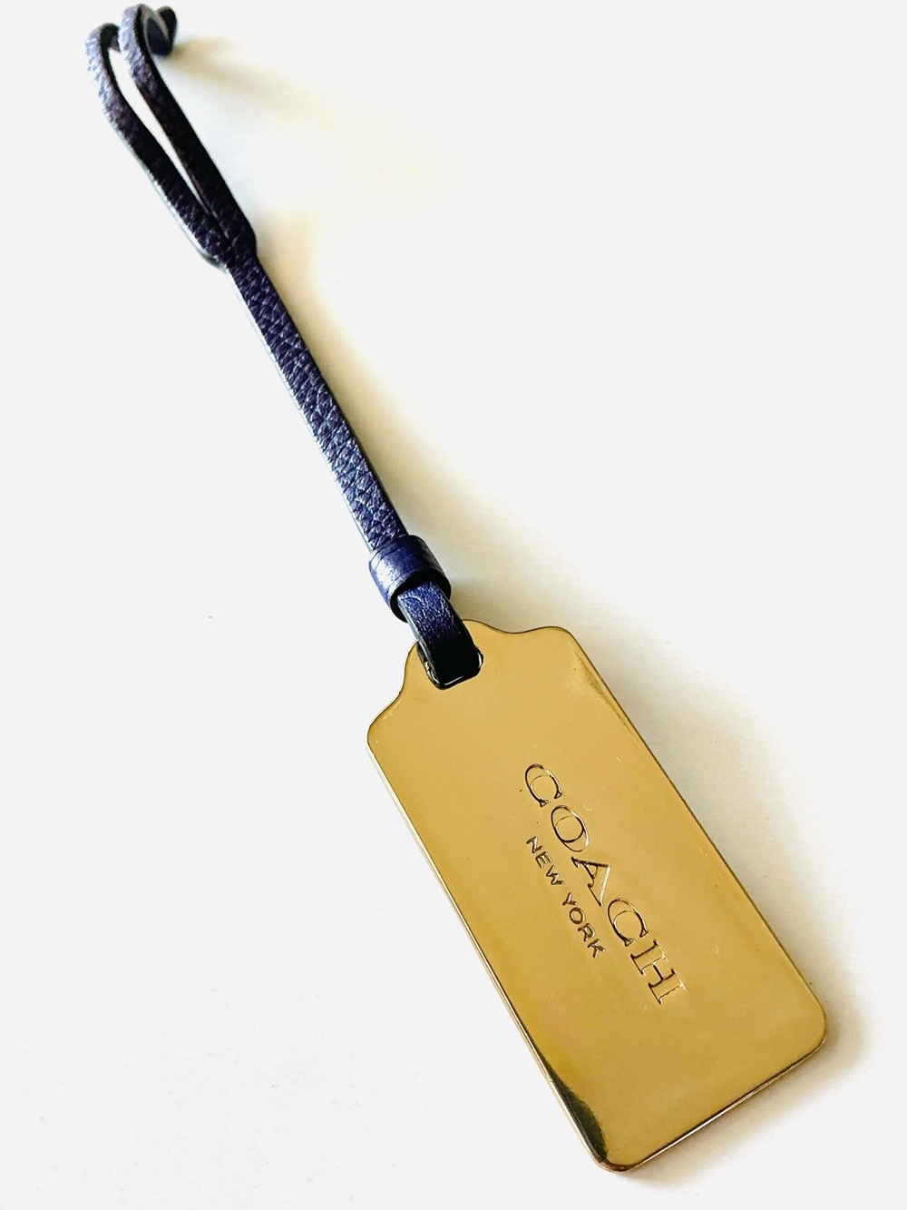 COACH, Gold Metal Hangtag with Purple Leather Strap B